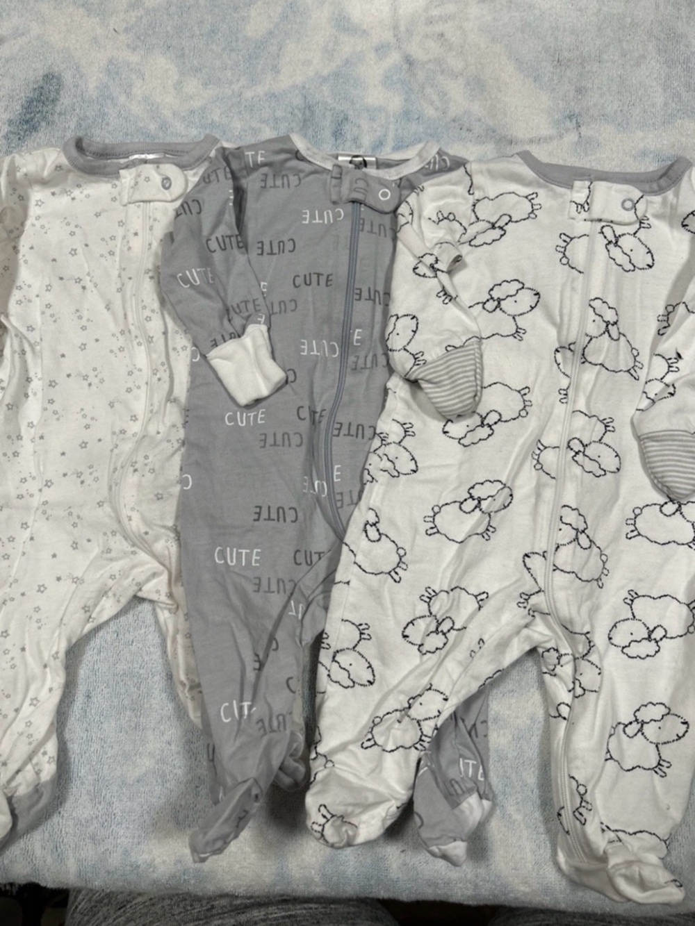 Gerber Baby Footie Sleepers - Gray and White - 3 Pack